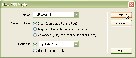 New CSS Style Dialog