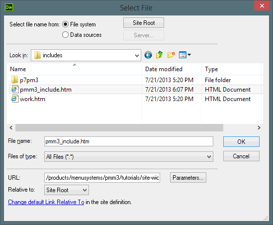 Selecting the Include File