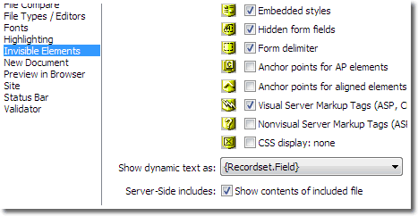 Preferences Dialog - Show contents of included file is checked